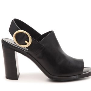 Franco sarto leather block heel peep toe heels black